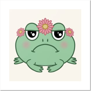 Cute Round Grumpy Frog Posters and Art